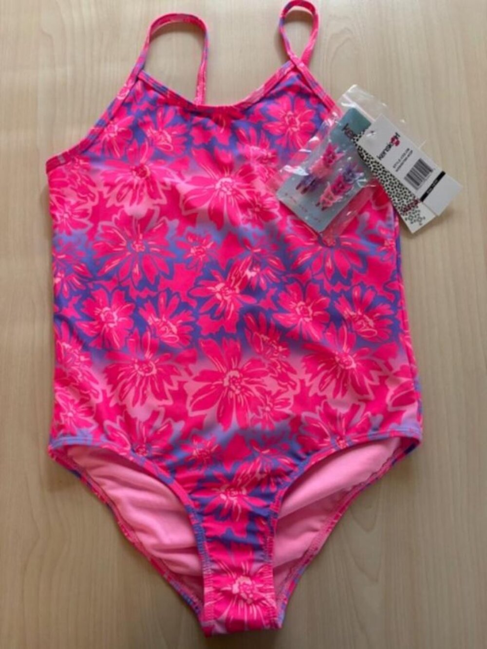 NWT Girls Kensie Girl Floral One Piece Swimsuit Matching Hair Clips Size 14-16